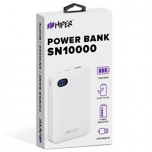 Power Bank HIPER SN10000 White Стильный и небольшой внешний