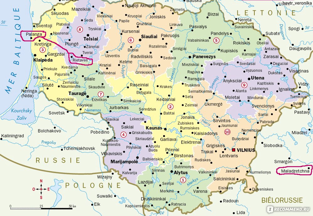 Карта литвы на русском языке с городами подробная