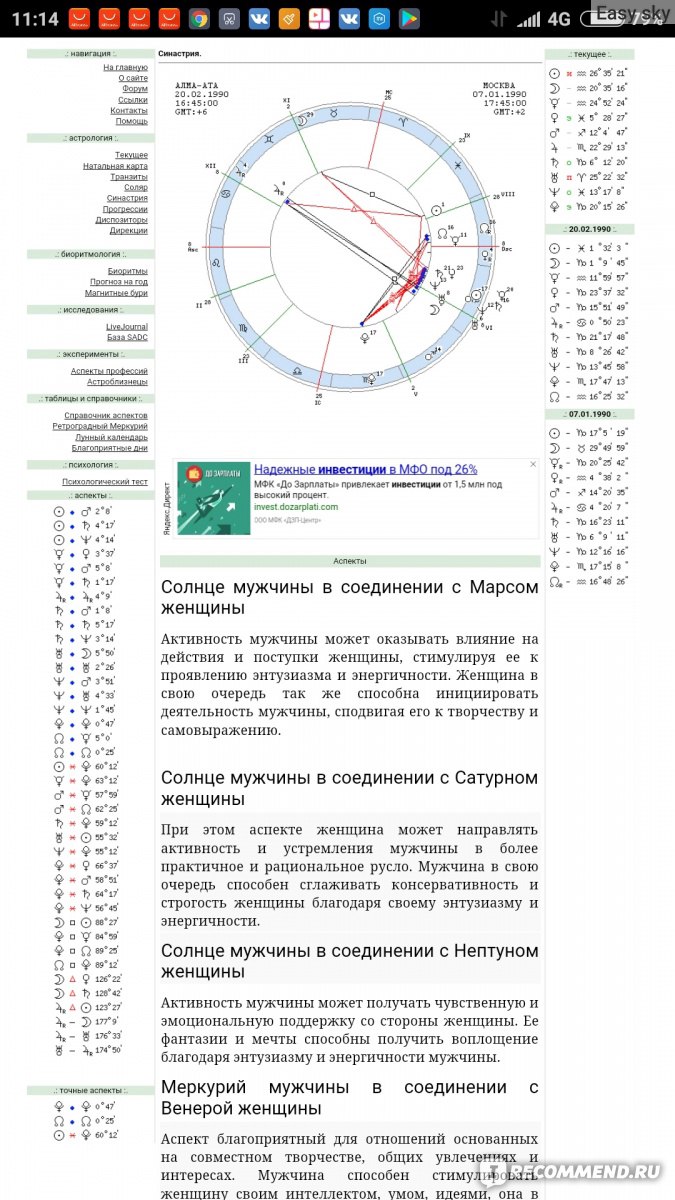 astro-online.ru - «Всем,кто интересуется астрологией и составлением  натальных карт, советую начинать с сайта астро-онлайн.С помощью этой  программы можно лучше познать себя и своих близких, а также узнать, что  ждёт вас в будущем.» |