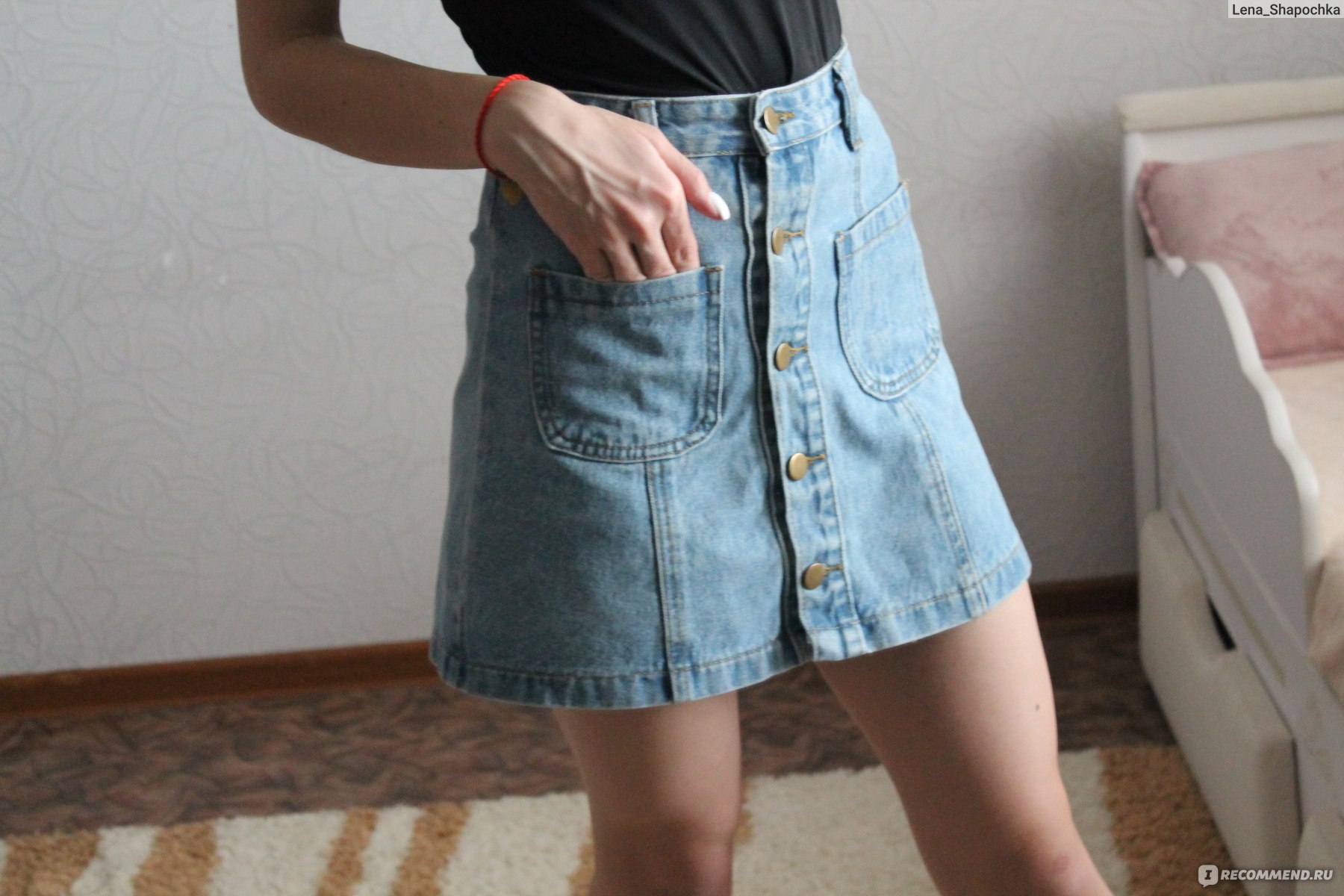 Джинсовая юбка AliExpress Button Up Blue Denim Jean Women Mini Short Skirts  With Pockets Summer High Waist Skirt Retro Vintage Causal 2015 Women Fall  2015 - «Юбка с завышенной талией 