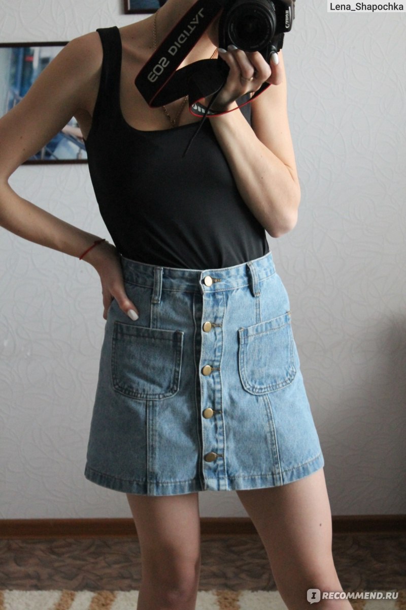 Джинсовая юбка AliExpress Button Up Blue Denim Jean Women Mini Short Skirts  With Pockets Summer High Waist Skirt Retro Vintage Causal 2015 Women Fall  2015 - «Юбка с завышенной талией 