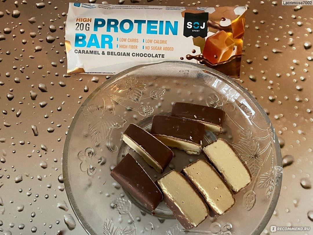 Протеиновый батончик SOJ «Protein bar» со вкусом карамели в молочном  шоколаде без добавления сахара - «Кто рано встает, того и батончик в  шкафу)» | отзывы