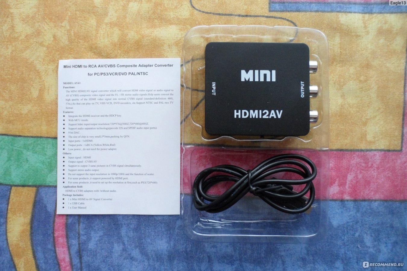 Преобразователь сигнала Aliexpress Standard HDMI Interface Mini HD Video Converter Box HD To AV/CVSB Video NTSC PAL Output HDMI To AV Adapter HDMI2AV фото