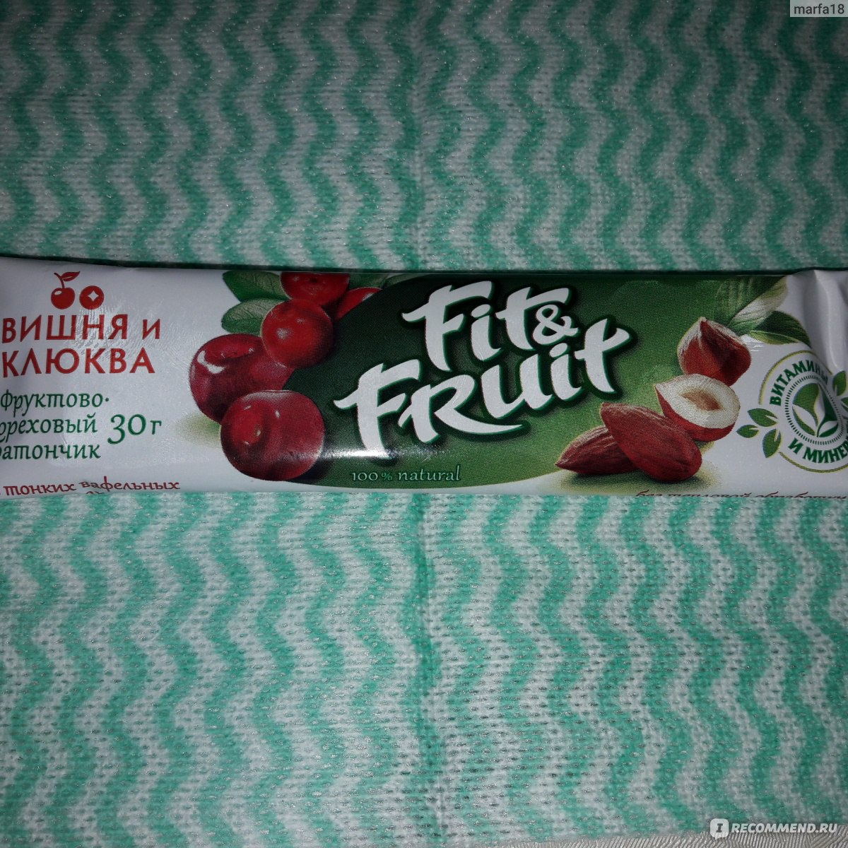 Батончик Fit&Fruit Натуральный фруктово-ореховый Вишня-Клюква ...