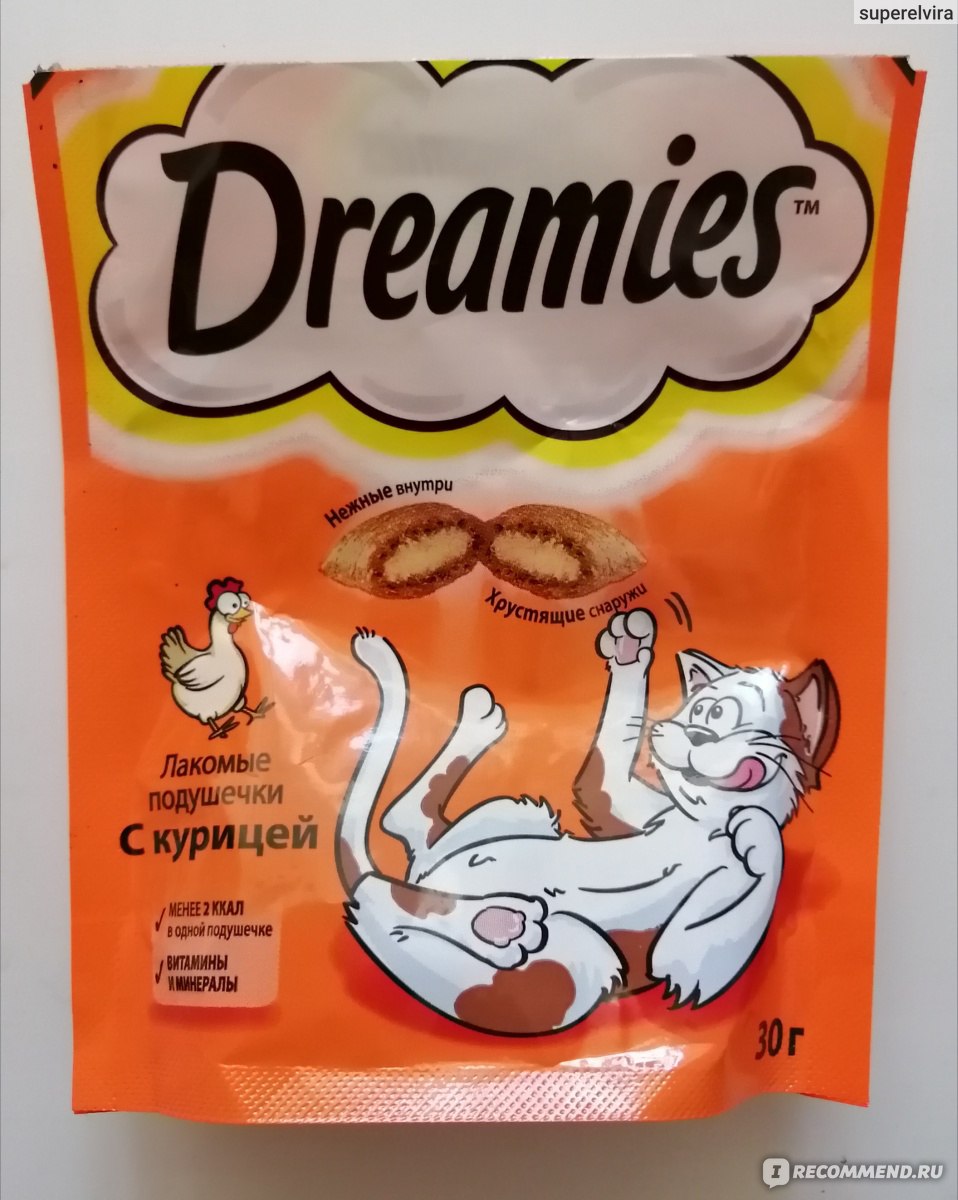 Лакомство для кошек Dreamies Лакомые подушечки с курицей - «Вкусняшка ...