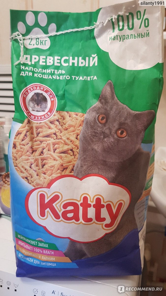 Древесный наполнитель для кошачьего туалета katty