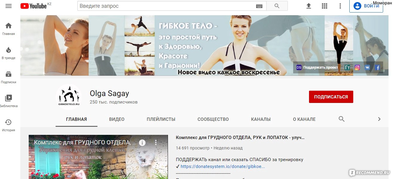 Сайт Olga Sagay www.youtube.com/user/sagayolga/about - «Если болит голова,  ноет спина и шея, то я не пью таблетки, а делаю растяжки от Ольги Сагай. А  еще больше я не сутулюсь. Авторские программы по