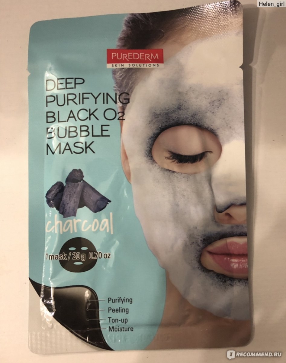 Тканевая маска для лица Purederm Deep Purifying Black O2 Bubble Mask  Charcoal - «Спа салон на дому? С помощью этой маски легко. » | отзывы