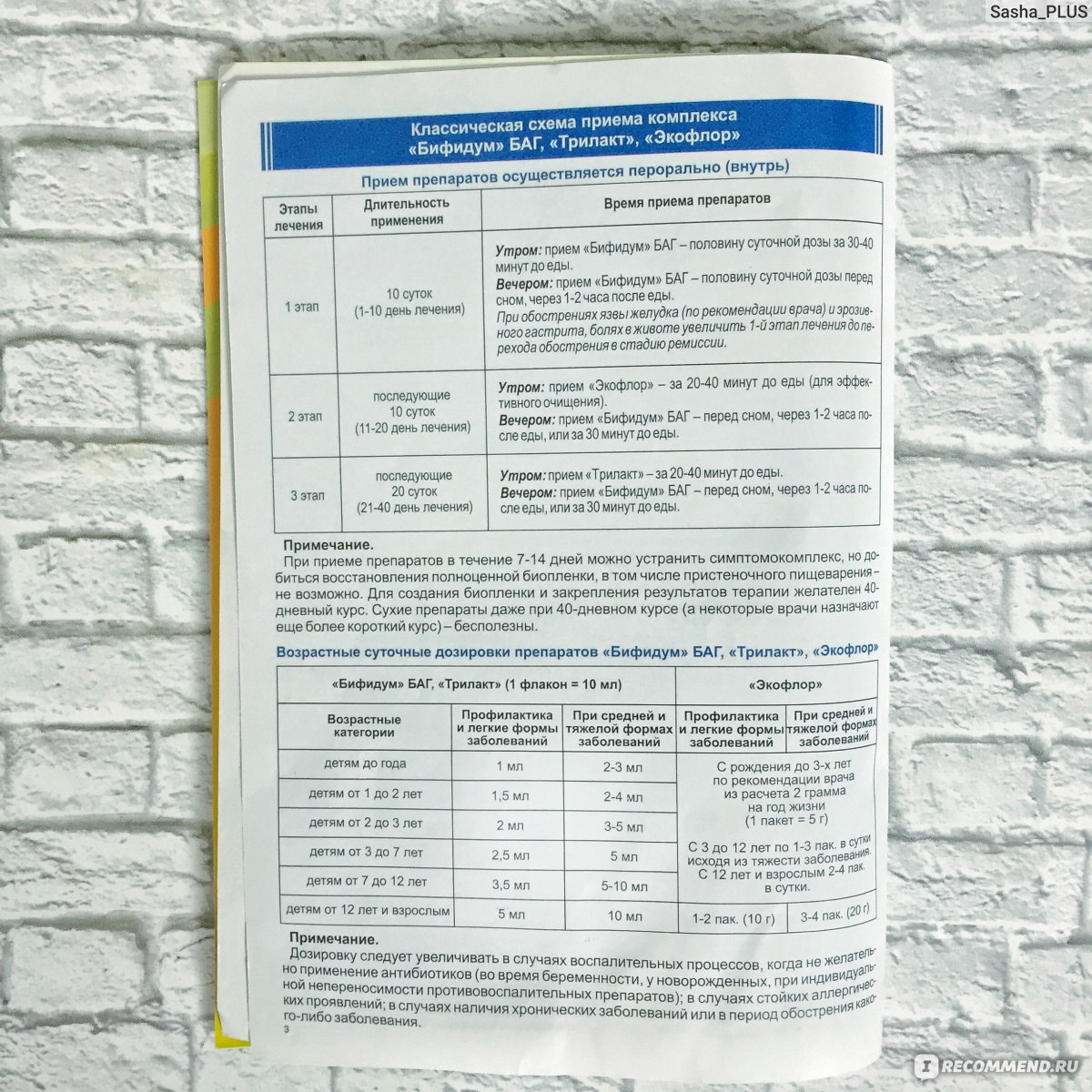 Бифидум баг и трилакт экофлор схема приема