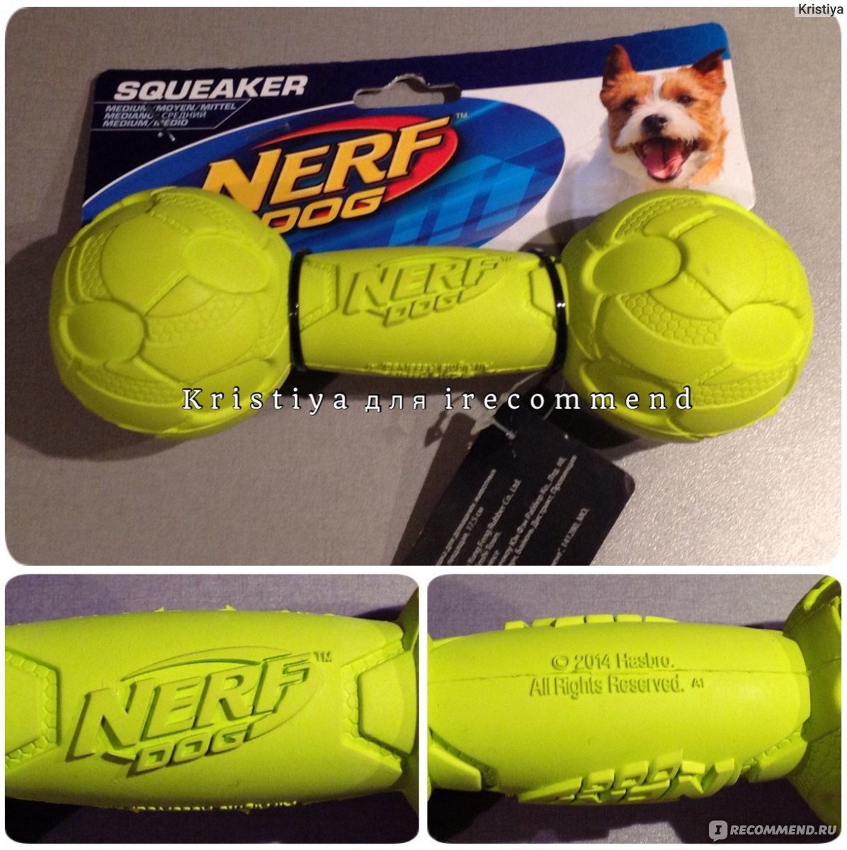 Игрушка для собак Nerf Dog Squeak Barbell Medium - «Хасбро (Hasbro)  выпускает игрушки не только для детей, но и для собак. У нас в доме малыш  Кане Корсо..... Игрушки нужны, но какие?» |