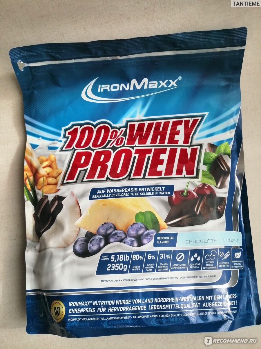 Сывороточный протеин концентрат IronMaxx Шоколад-кокос 2350 гр. фото