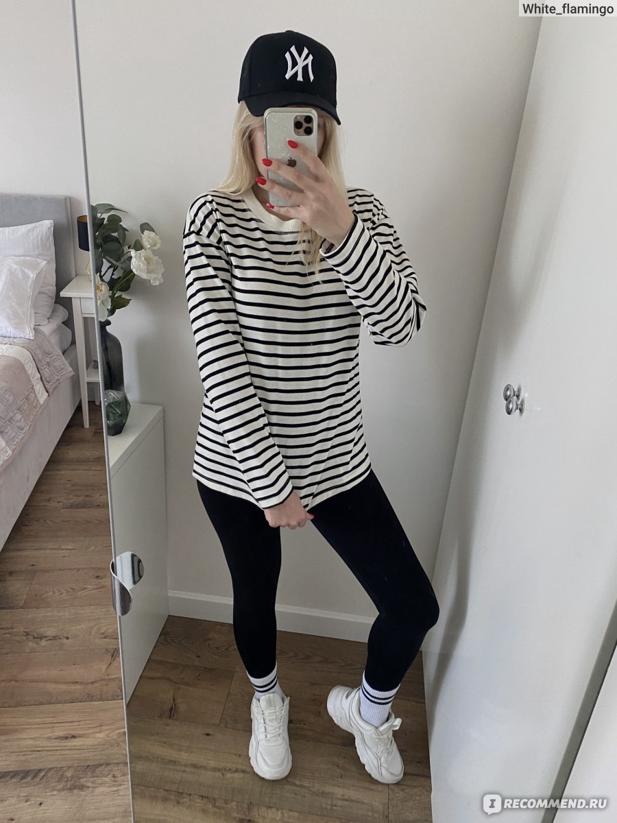 Пуловер AliExpress CNlalaxury Women Black And White Stripes O Neck Casual Tops Long Sleeve Loose Pullover Za T-shirt 2022 Srping New Fashion Shirt фото