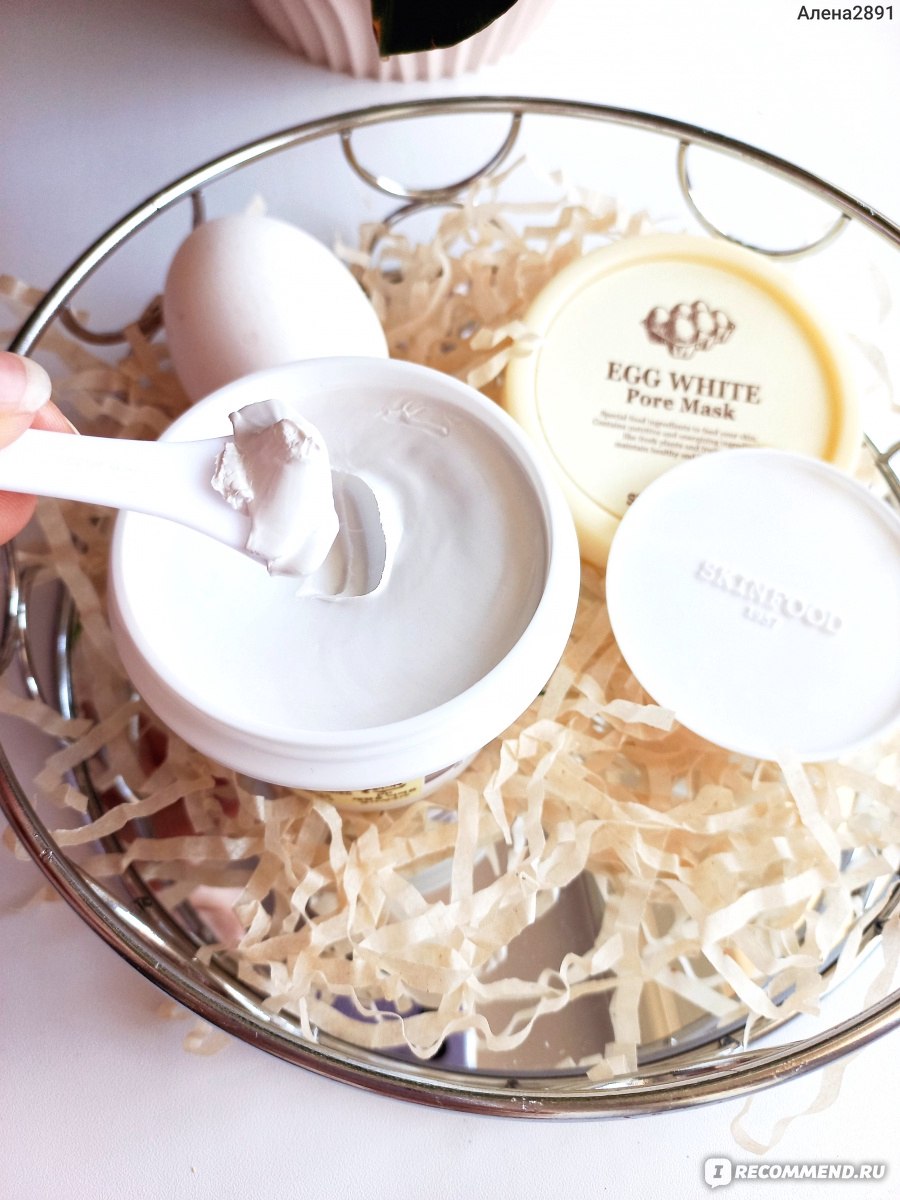 Маска для лица SKINFOOD Egg White Pore Mask - «Маска для глубокого очищения  с яичным белком от SKINFOOD. Избавляет от излишней жирности и борется с  черными точками . Полезная еда бывает и