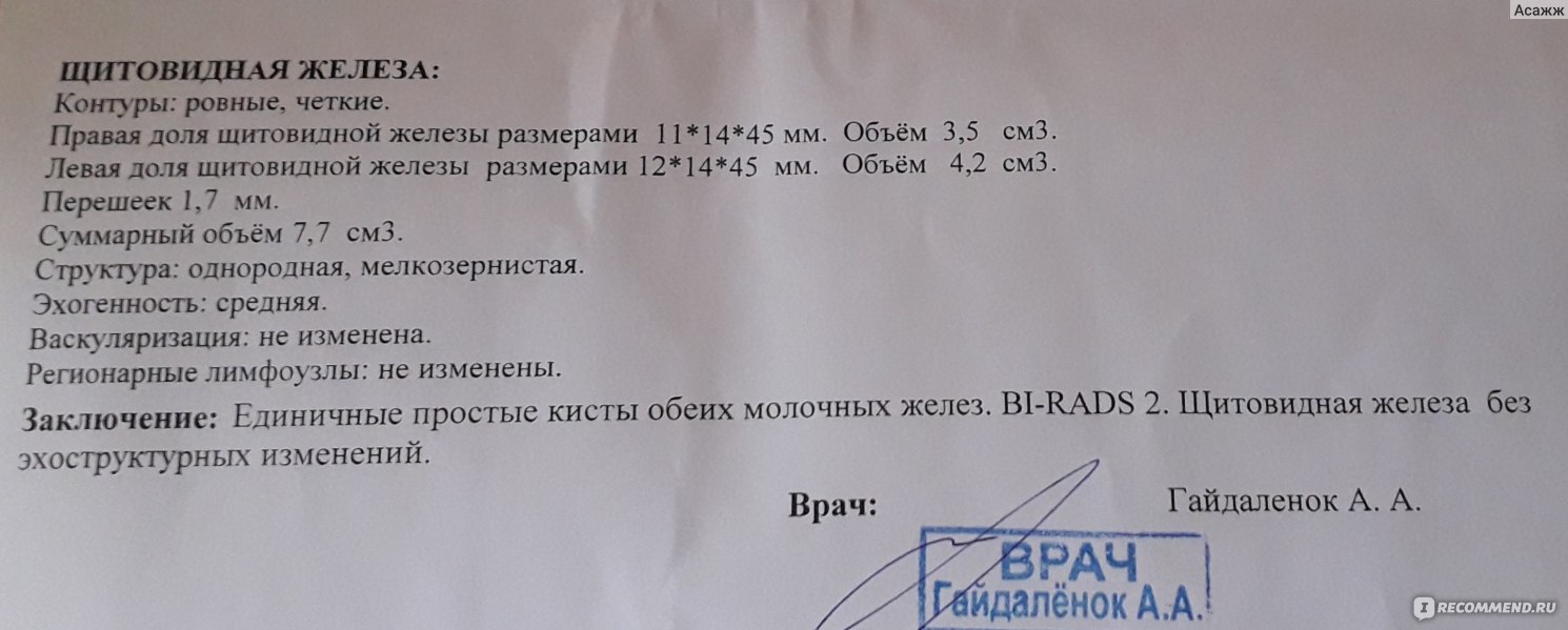 УЗИ щитовидной железы - «Идеальное УЗИ при плохих гормонах ТТГ и  Тестостероне. УЗИ не всегда показывает настоящую картину органа.» | отзывы