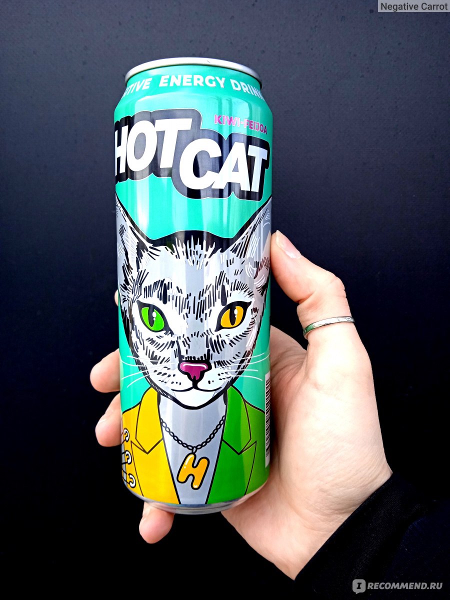 Энергетический напиток HOTCAT KIWI-FEIJOA - «Кивийно - фейхоёвый энергетик  с пирсингованным котом - панком » | отзывы