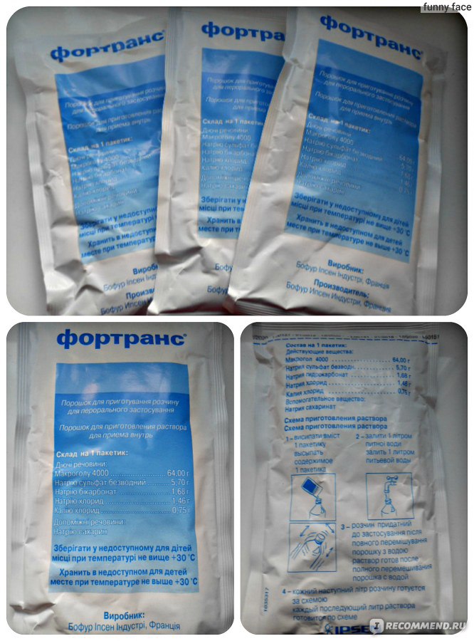 Схема подготовки к колоноскопии препаратом «Фортранс»