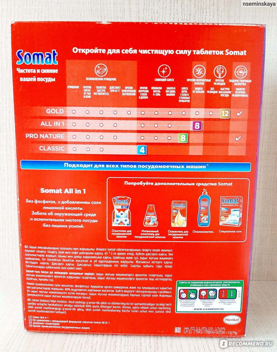 Таблетки для посудомоечной машины Somat All in 1 (все в одном) -  «Эффективные таблетки для посудомоечной машины Somat All in 1! Даже не хуже  FINISH. » | отзывы