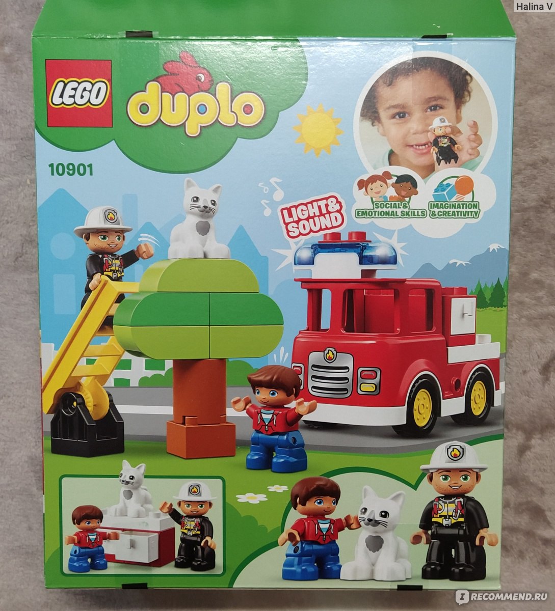 Lego Duplo Town Пожарная машина - «Пожарная машина с мигалкой 10901 от Lego  Duplo - развивает воображение малыша и тренирует мелкую моторику! В наборе  милый котик🐈 + видео» | отзывы