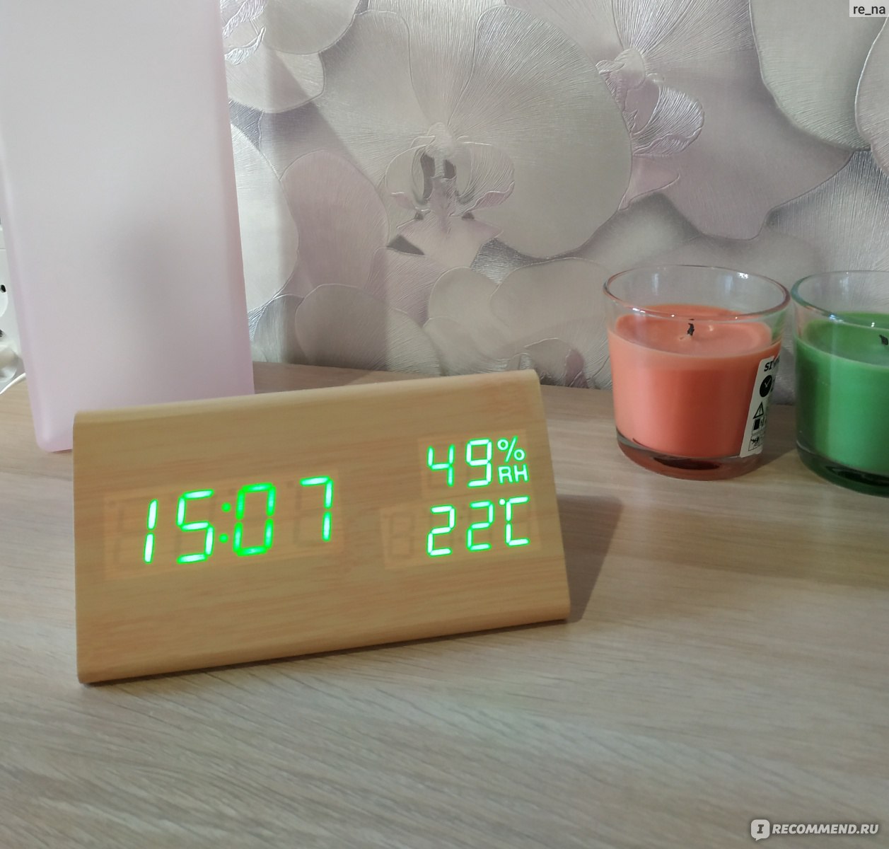 Настольные часы-будильник Aliexpress LED Digital Clock Wooden Alarm Clock Table Sound Control Electronic Clocks Desktop USB/AAA Powered Desperadoes Home Table Decor фото
