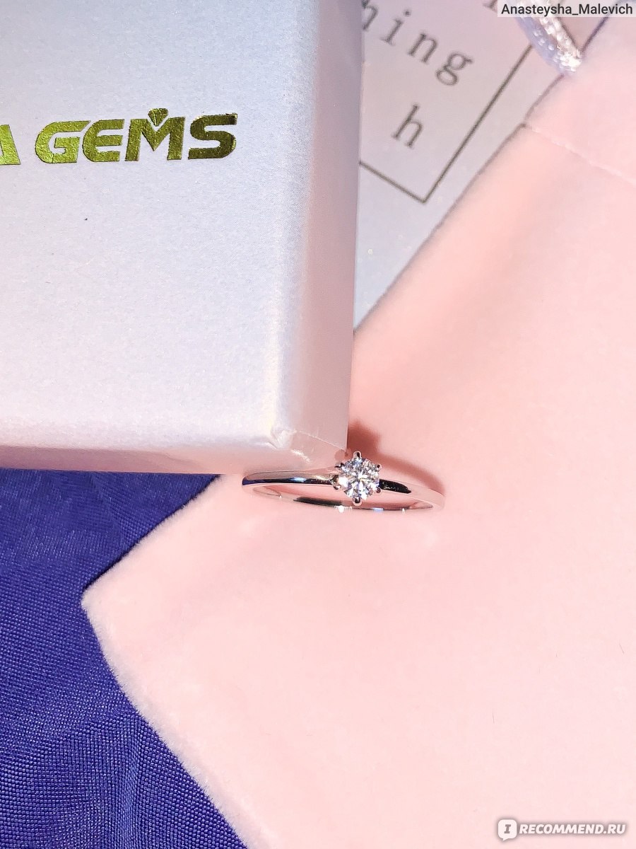 Кольцо Aliexpress 18K White Gold Ring for Women 0.2ct Test Past D Moissanite Diamond Solitaire Ring Wedding Band Engagement Bridal