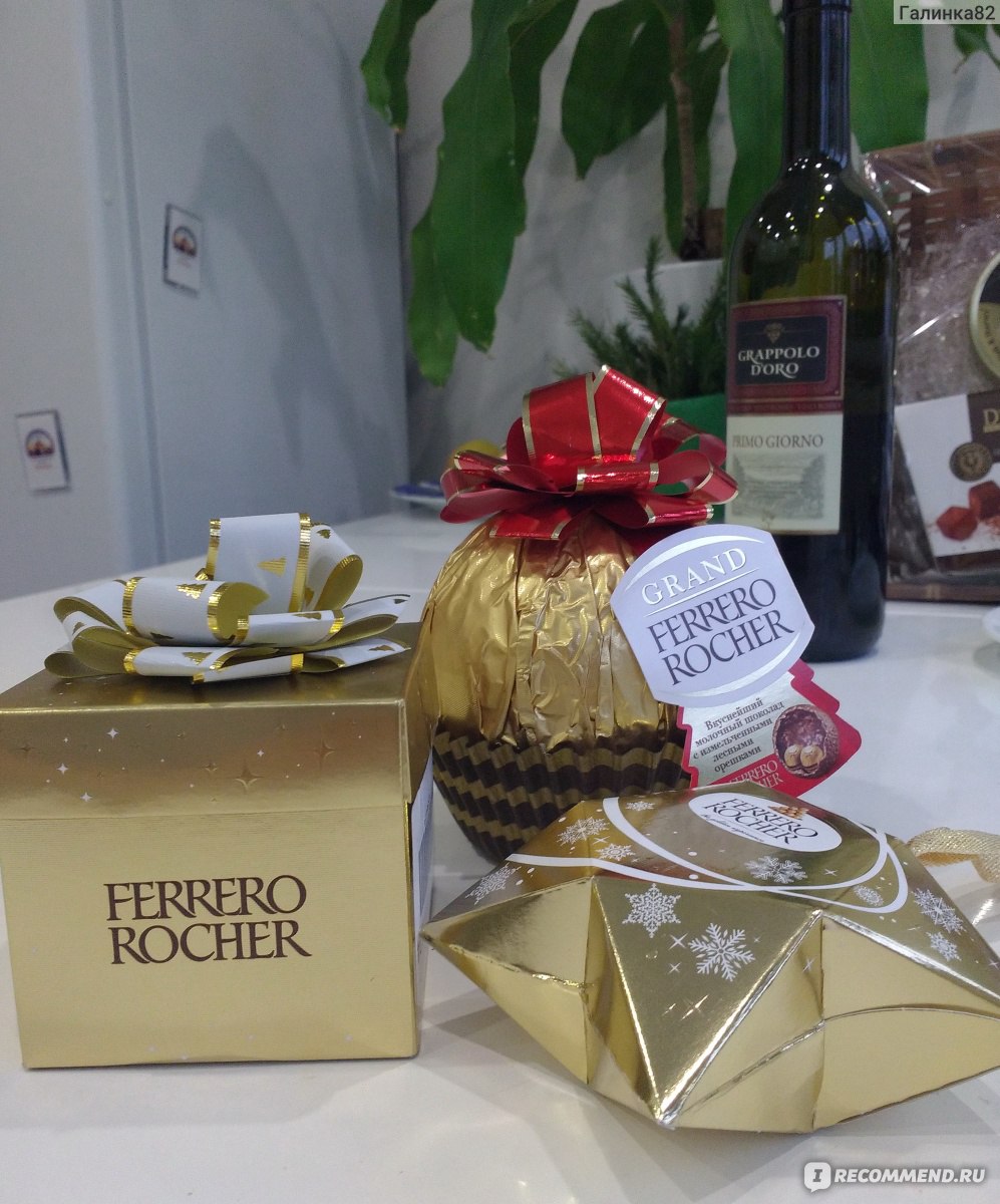 Конфеты FERRERO Grand Ferrero Rocher - «Под финал 2020 года выиграла у  блогера-миллионника в инстаграм! Сладкий подарок прибыл вечером  31.12.2020г.... Grand Ferrero Rocher с красным бантом.» | отзывы