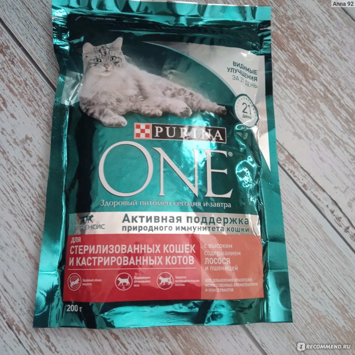 PURINA ONE ADULT (Пурина Ван Эдалт) для взрослых кошек с Лососем и Рисом -  «Бюджетный корм с неплохим составом » | отзывы