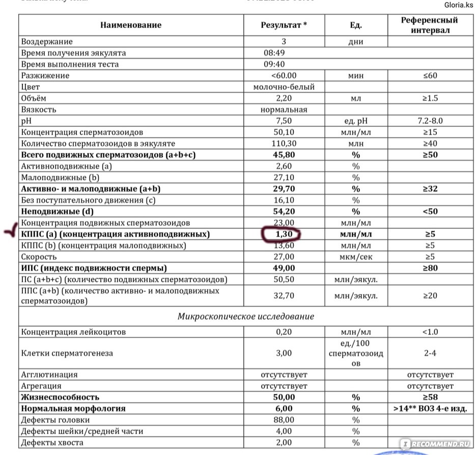 Показатели спермограммы