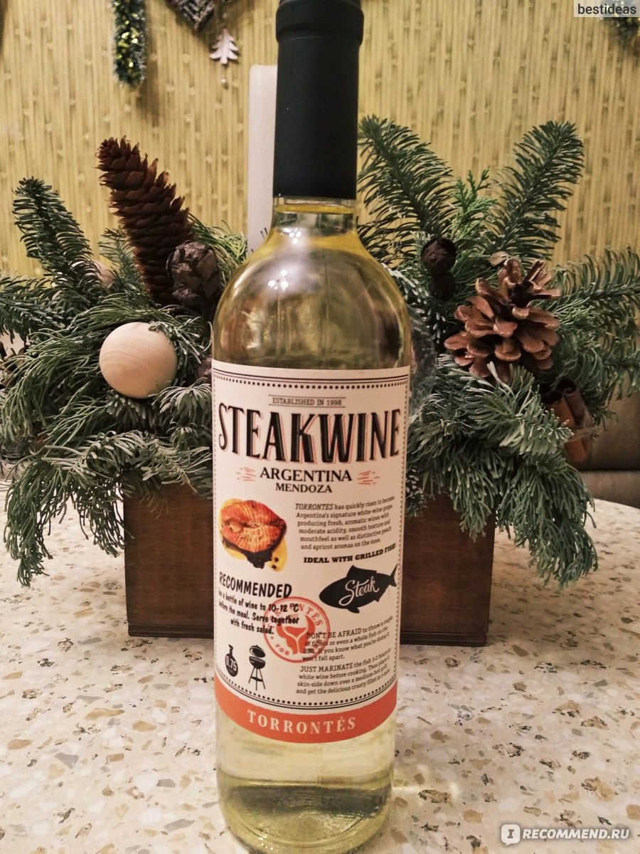 Вино белое полусухое Steakwine Mendoza Torrontes - «Вино под рыбный стейк:  вкус, аромат, необычные цитрусовые акценты.» | отзывы