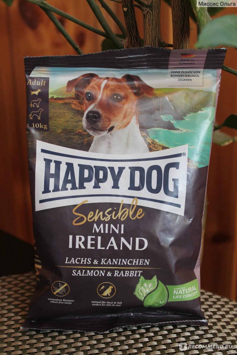 Корм для собак Happy Dog Sensible Ireland Корм сухой беззерновой для собак  миниатюрных пород, с чувствительной кожей и шерстью (лосось, кролик - «  Корм Happy Dog Sensible Ireland сухой беззерновой для собак