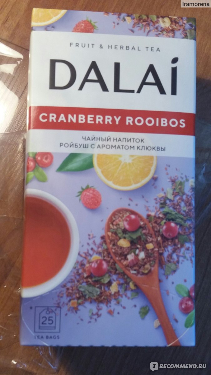 Чайный напиток DALAI Ройбуш с ароматом клюквы Cranberry rooibos - «Вкусный  ройбуш в удобных термосаше с нотками апельсина🍊 и клюквы, а также яблоком🍎,  ромашкой🌼, листьями земляники и купажом из черного мелкого чая!