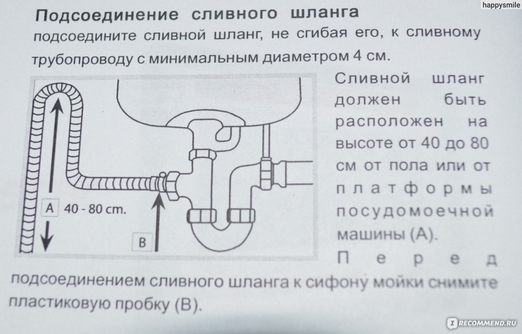 Схема подключения сливного шланга стиральной машины