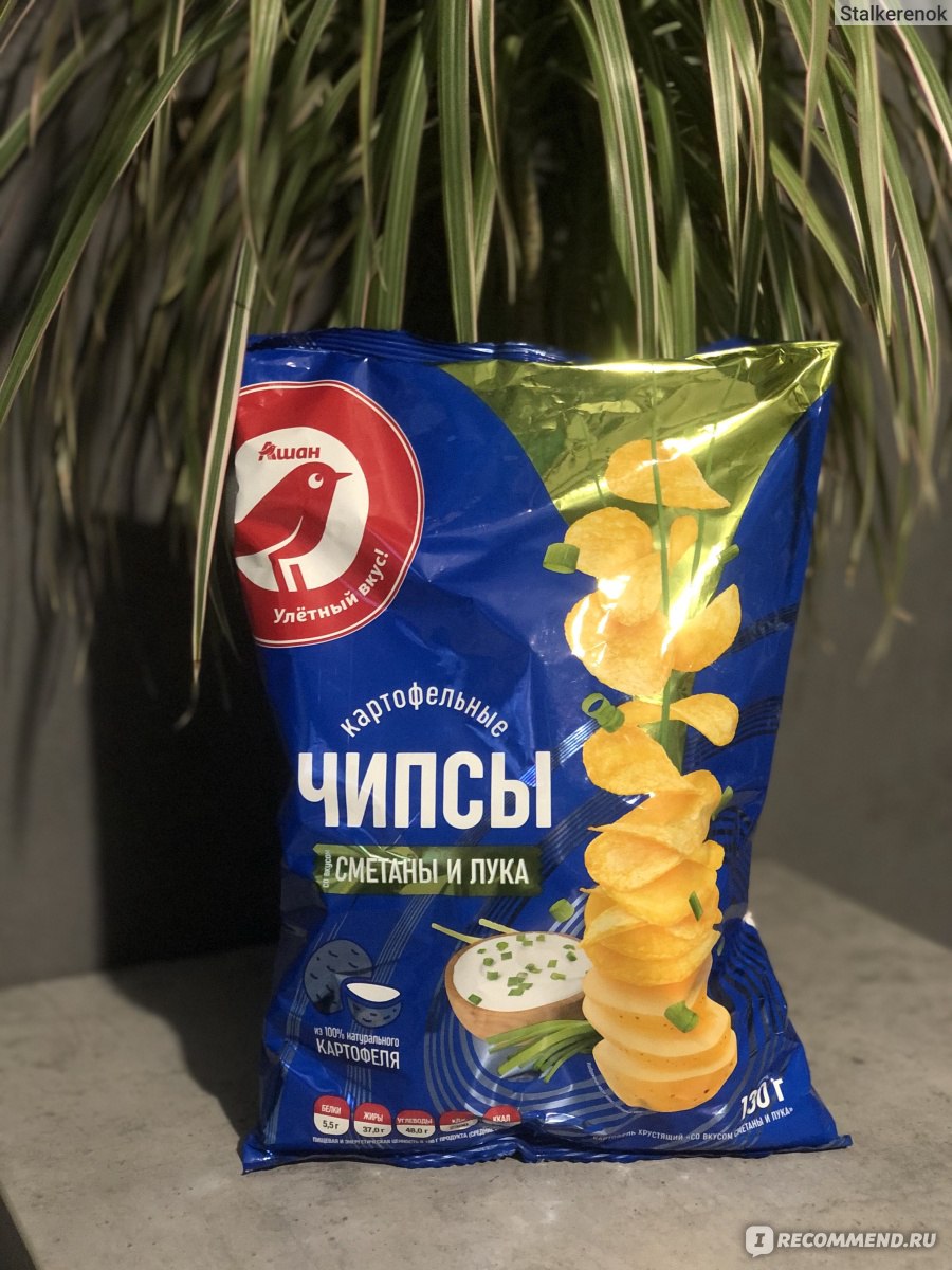 Чипсы картофельные АШАН Со вкусом сметаны и лука - «Чипсы «Красная птица»🙌  Наконец то хорошие чипсы за адекватную цену🧐» | отзывы