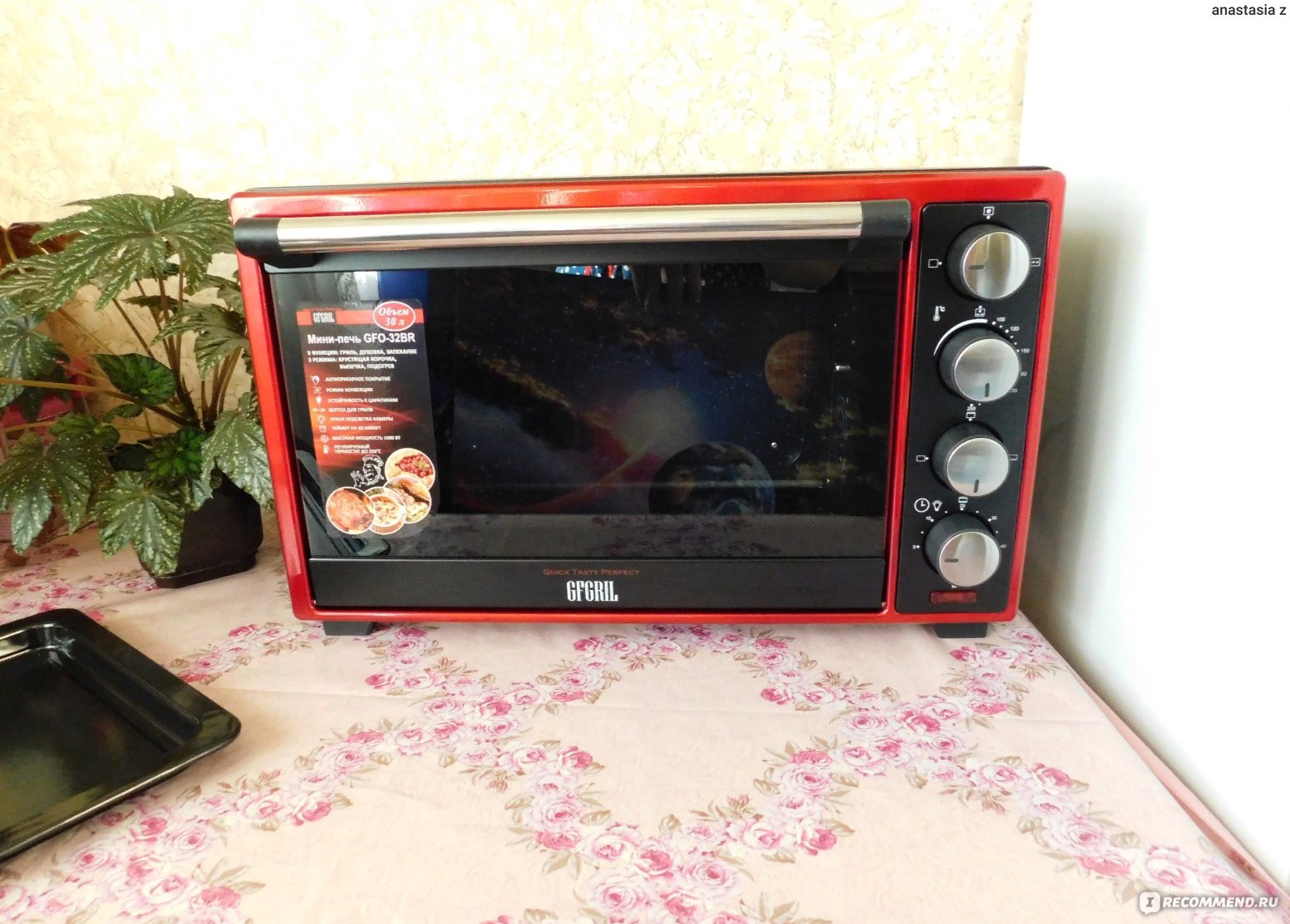 Мини-печь GFGril Многофункциональная GFO-32BR, 30л, конвекция, вертел,  антипригарное покрытие - «Мини-печь GFGril GFO-32BR это незаменимая и  многофункциональная помощница просто на каждой кухне Конвекция, вертел,  антипригарное покрытие, большой объем ...