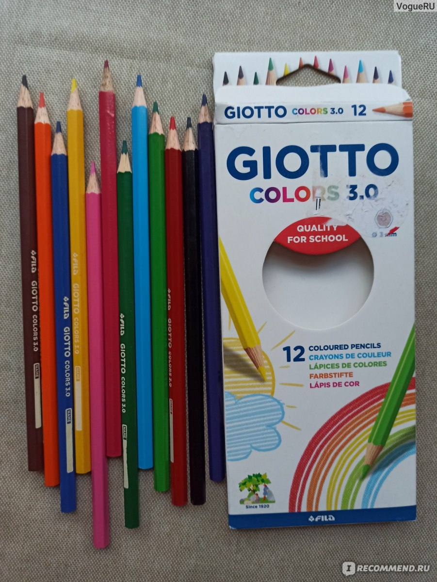 Канцелярские наборы GIOTTO colors 3.0 Набор цветных карандашей 12 штук -  «Яркие прочные карандаши» | отзывы