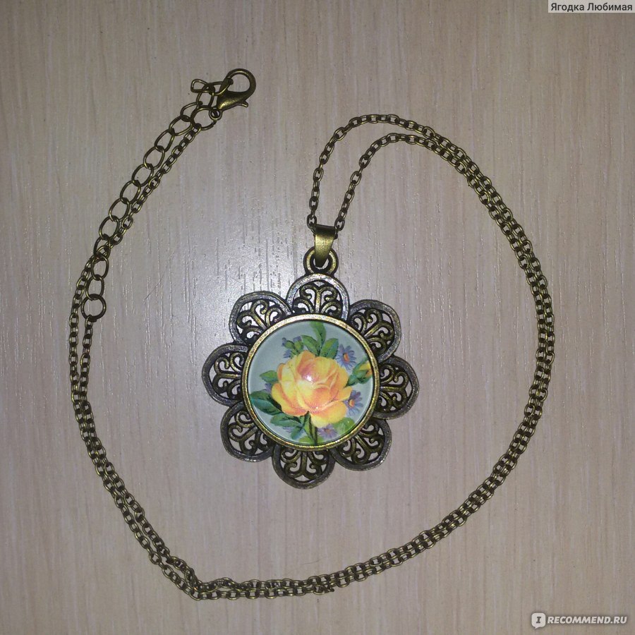 Подвеска Aliexpress Rose Flower Glass Cabochon Pendant Necklace Vintage Bronze Accessories Chain Necklace For Women Fine Jewelry фото