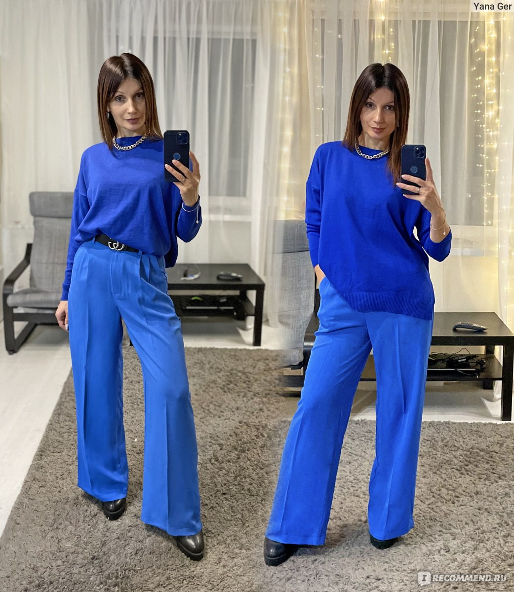 Clacive Blue Office Women'S Pants 2021 Fashion Loose Full Length Ladies  Trousers Casual High Waist Wide Pants For Women