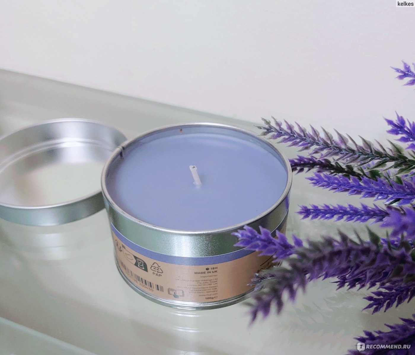 Ароматическая свеча Muji Lavender, Bergamot and Sandalwood Tin Candle -  «Прекрасный нежный аромат лаванды и сандала с мягким огоньком свечи дарит  умиротворение, успокаивает, расслабляет, создаёт приятную спокойную  атмосферу, которая очень важна для