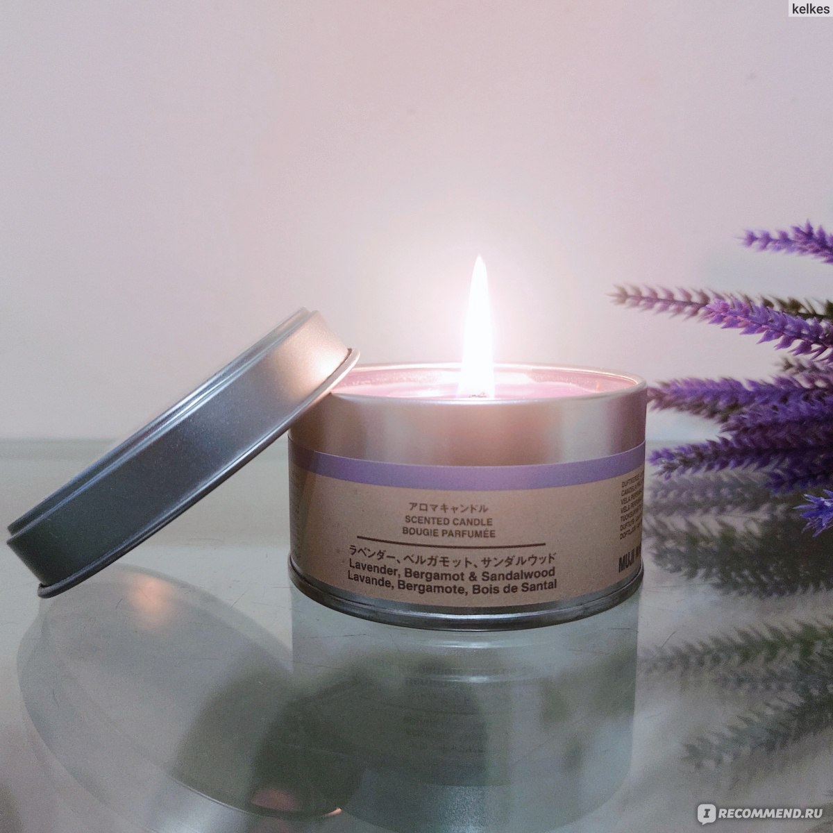 Ароматическая свеча Muji Lavender, Bergamot and Sandalwood Tin Candle -  «Прекрасный нежный аромат лаванды и сандала с мягким огоньком свечи дарит  умиротворение, успокаивает, расслабляет, создаёт приятную спокойную  атмосферу, которая очень важна для