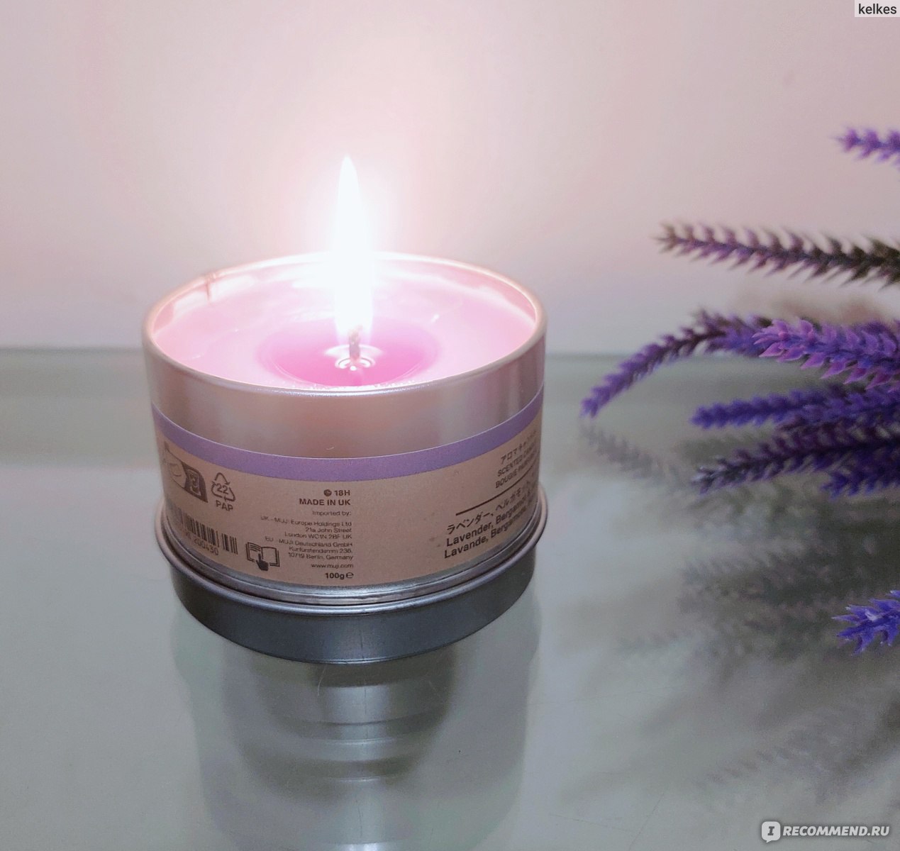 Ароматическая свеча Muji Lavender, Bergamot and Sandalwood Tin Candle -  «Прекрасный нежный аромат лаванды и сандала с мягким огоньком свечи дарит  умиротворение, успокаивает, расслабляет, создаёт приятную спокойную  атмосферу, которая очень важна для