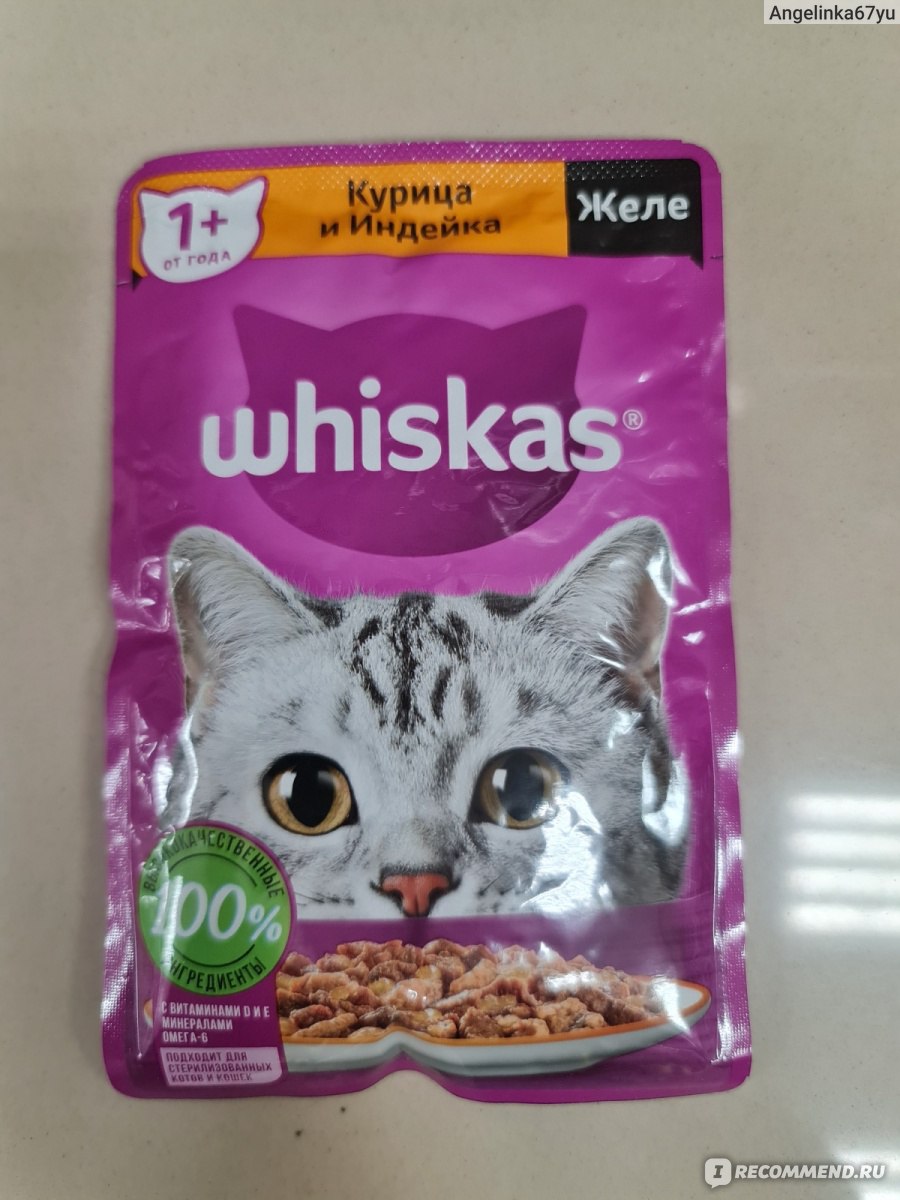 Влажный корм для кошек Whiskas Курица и индейка желе - «Наша кошка - любит  этот корм!» | отзывы