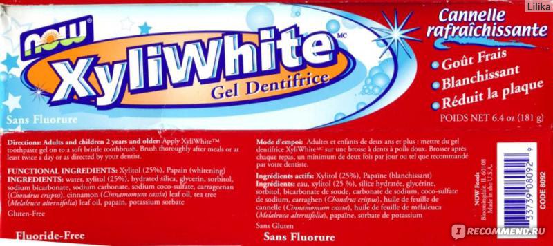 Зубная паста Now Foods Xyli-White Cinnafresh - "Состав непло