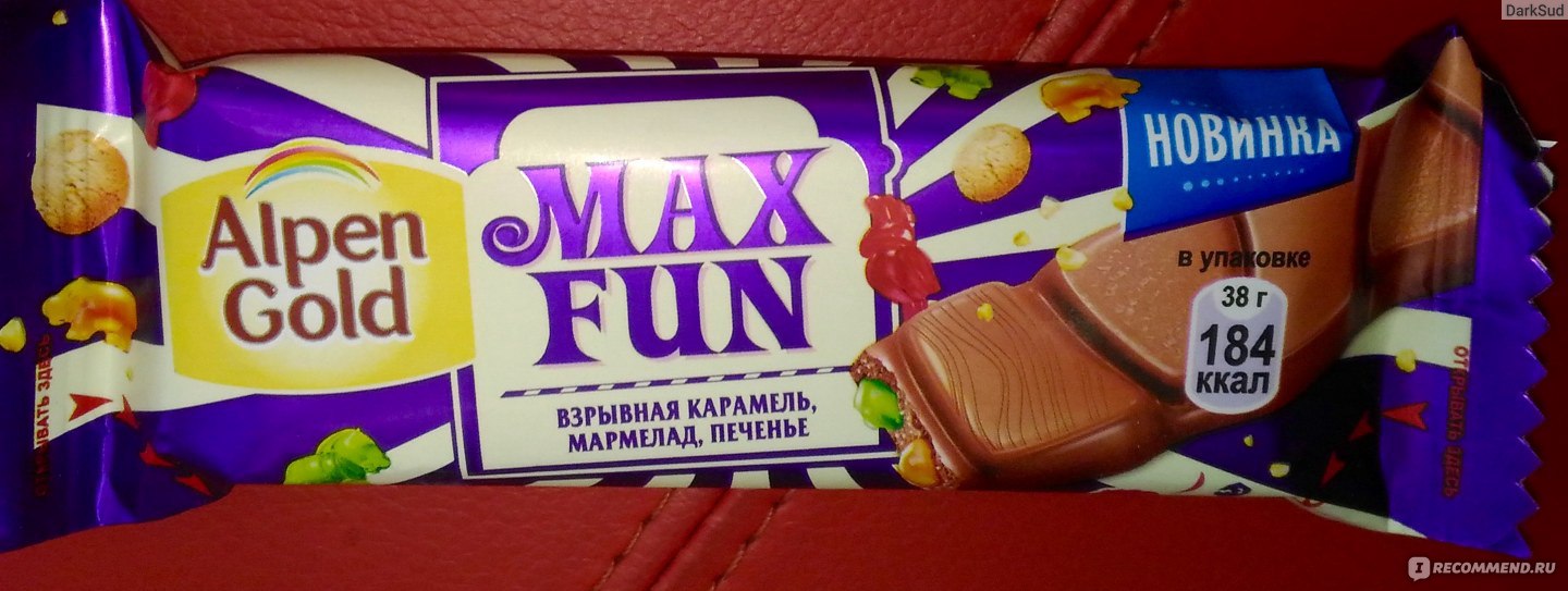 Шоколад молочный Alpen Gold Max fun карамель, мармелад, печенье, 38 г