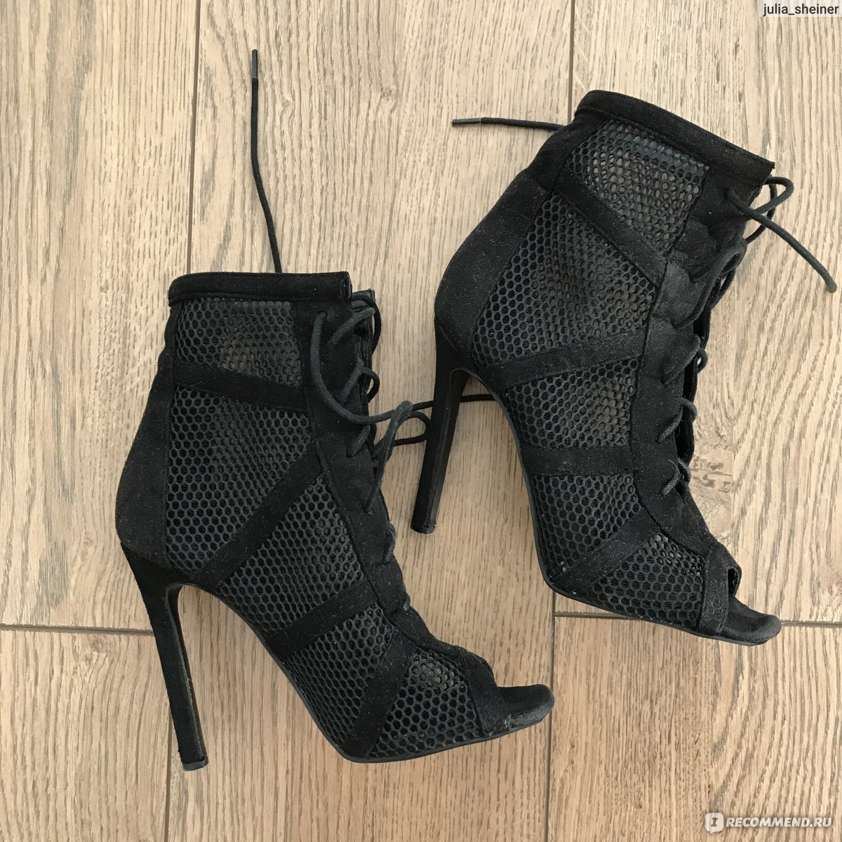Туфли Aliexpress Eilyken 2022 Fashion Black Summer Sandals Lace Up Cross-tied Peep Toe High Heel Ankle Strap Net Surface Hollow Out Sandals фото