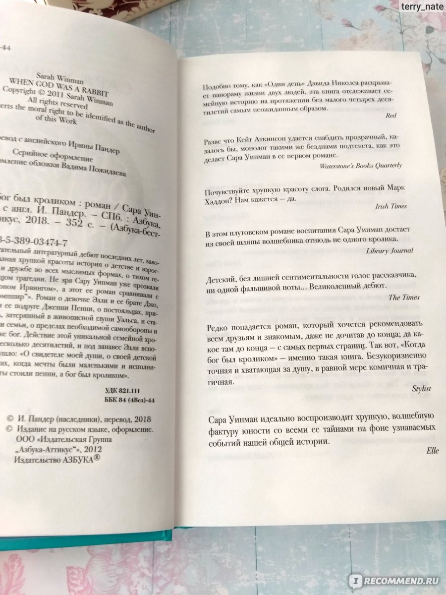 Когда бог был кроликом, Сара Уинман - «Когда Бог был кроликом - книга о  детстве и взрослении. Как бы не так! Ох уж эти современные авторы» | отзывы