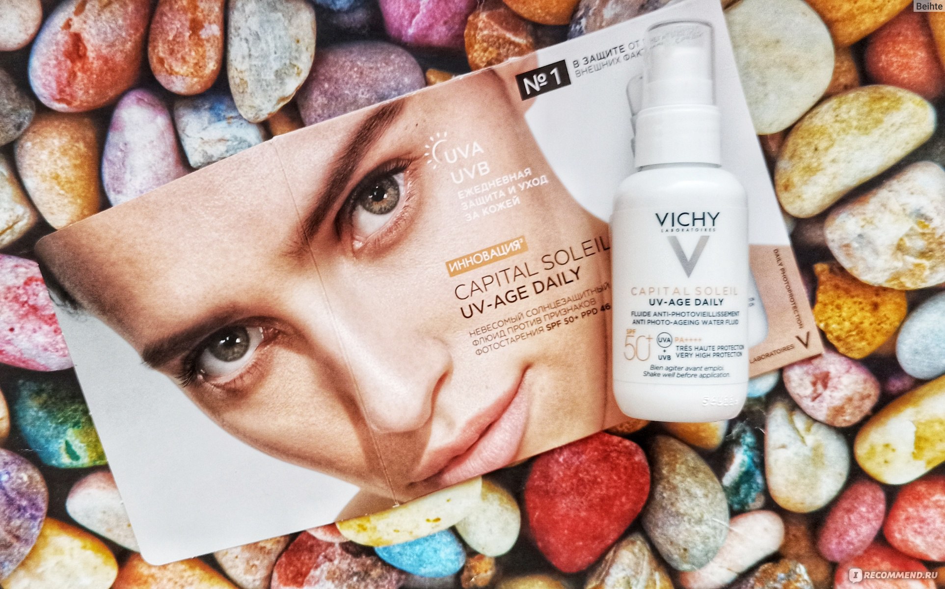 Uv age daily. Виши флюид солнцезащитный 50+. Vichy Capital Soleil солнцезащитный флюид UV-age Daily spf50+. Vichy Capital Soleil SPF 50 флюид. Солнцезащитный флюид UV-Clear spf50+ Vichy (40 мл).