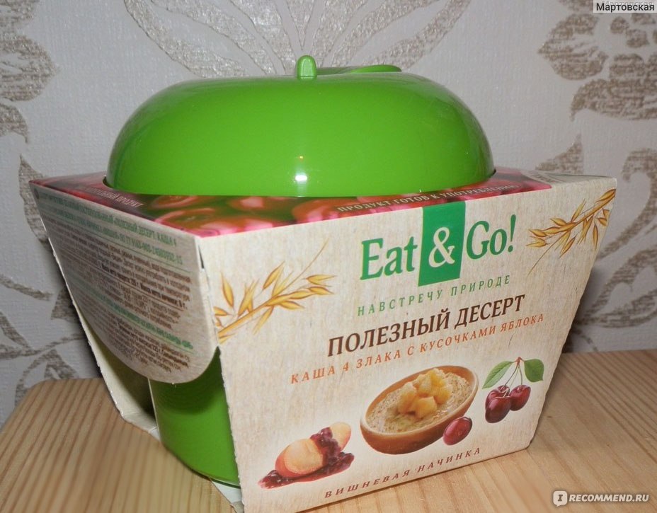 Десерт полезный eat go каша овсяная с кусочками яблоканачинка мед 225г