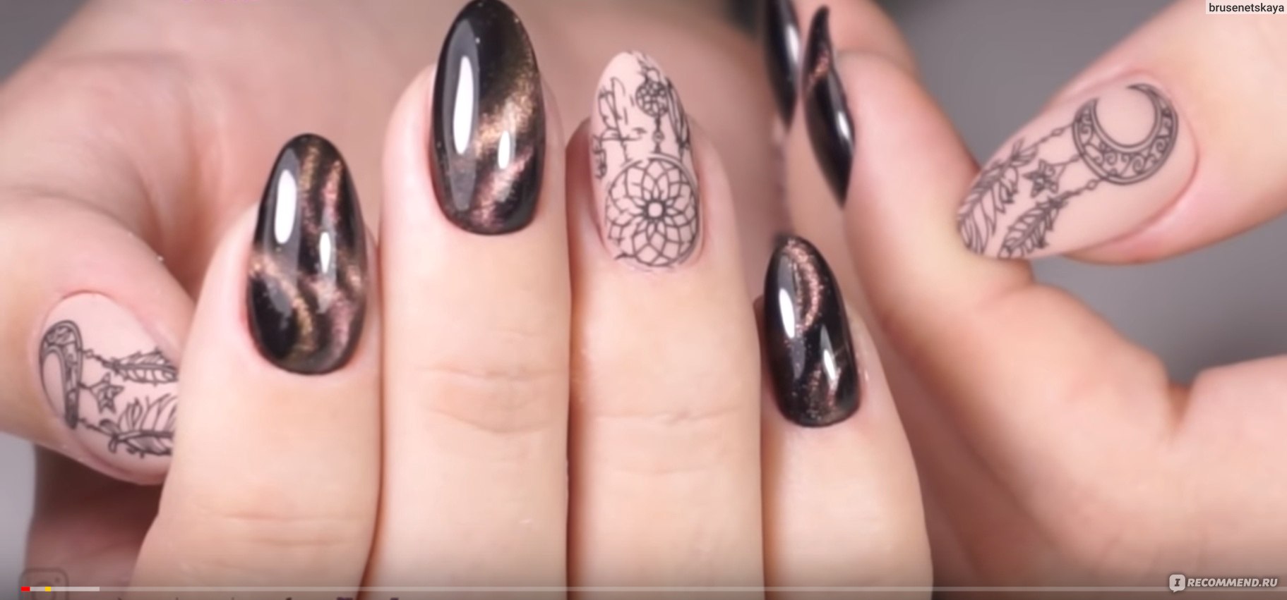 Дизайн ногтей Ловец снов с френчем на миндальные ногти