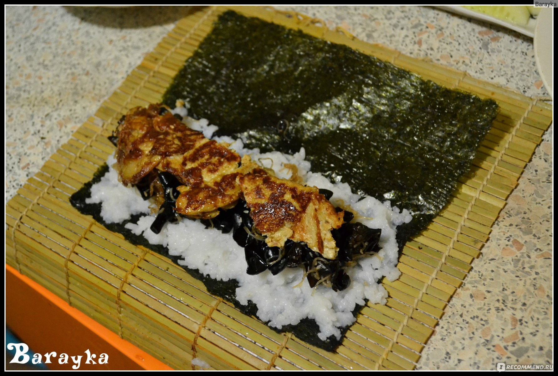 Морские водоросли нори Tidori Yaki Sushi Nori Gold - «Целых 50 листов для  закруток! Tidori Nori Gold в исполнении роллов с грибами моэр и фунчозой.»  | отзывы