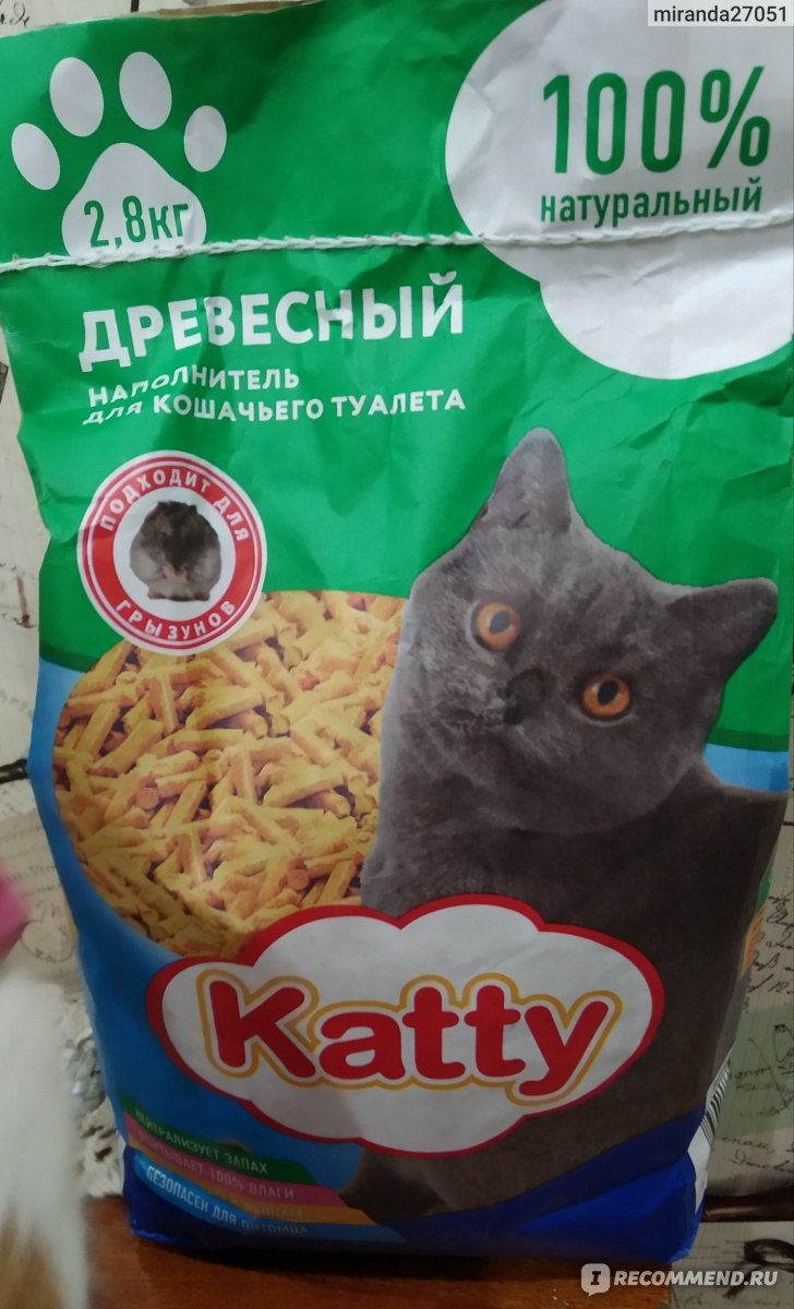 Древесный наполнитель для кошачьего туалета katty