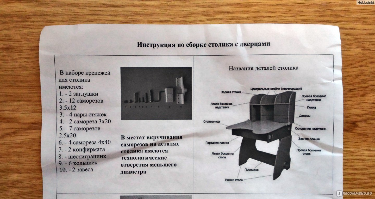 Инструкция по сборке столика туалетного 12.12